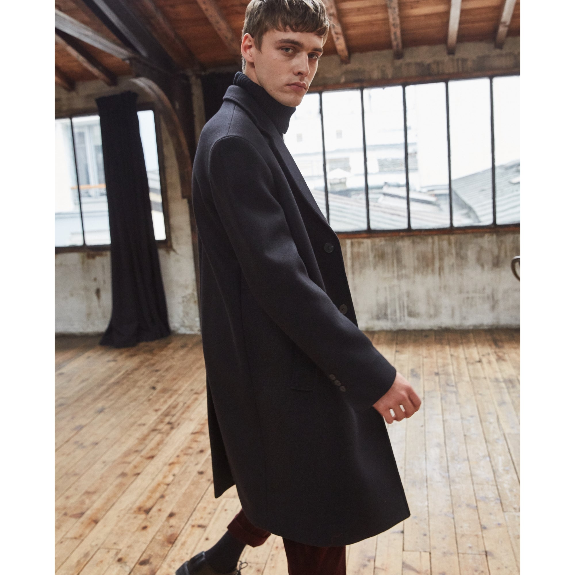 Straight Wool Coat | Men | Black