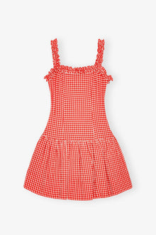 Stretch Seersucker Strap Ruffle Mini Dress | Racing Red