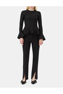 Stripe Mid Waist Trousers | Black