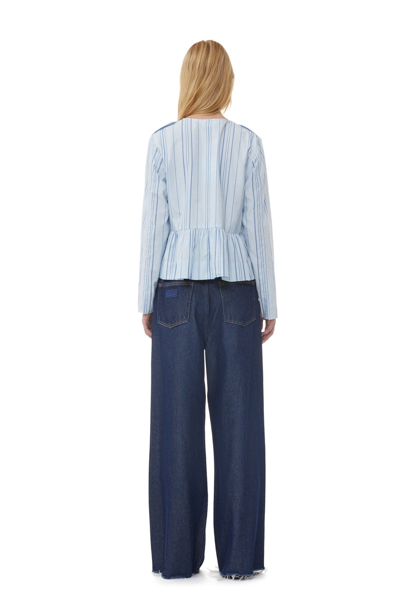 Striped Twill Peplum Blouse | Heather
