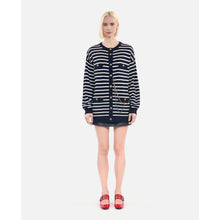 Striped Wool Cardigan | Women | White x Blue