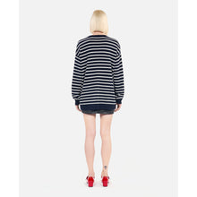 Striped Wool Cardigan | Women | White x Blue