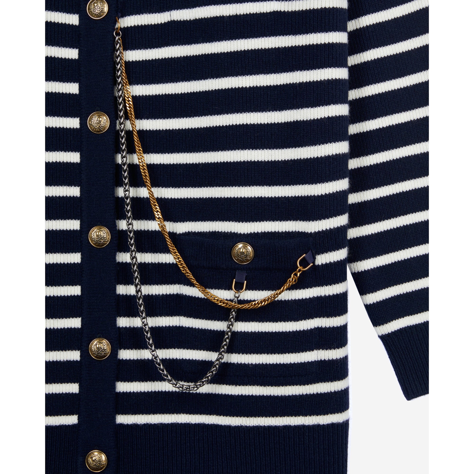 Striped Wool Cardigan | Women | White x Blue