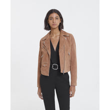 Suede Leather Zipped Biker Jacket | Women | Camel