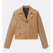 Suede Leather Zipped Biker Jacket | Women | Camel