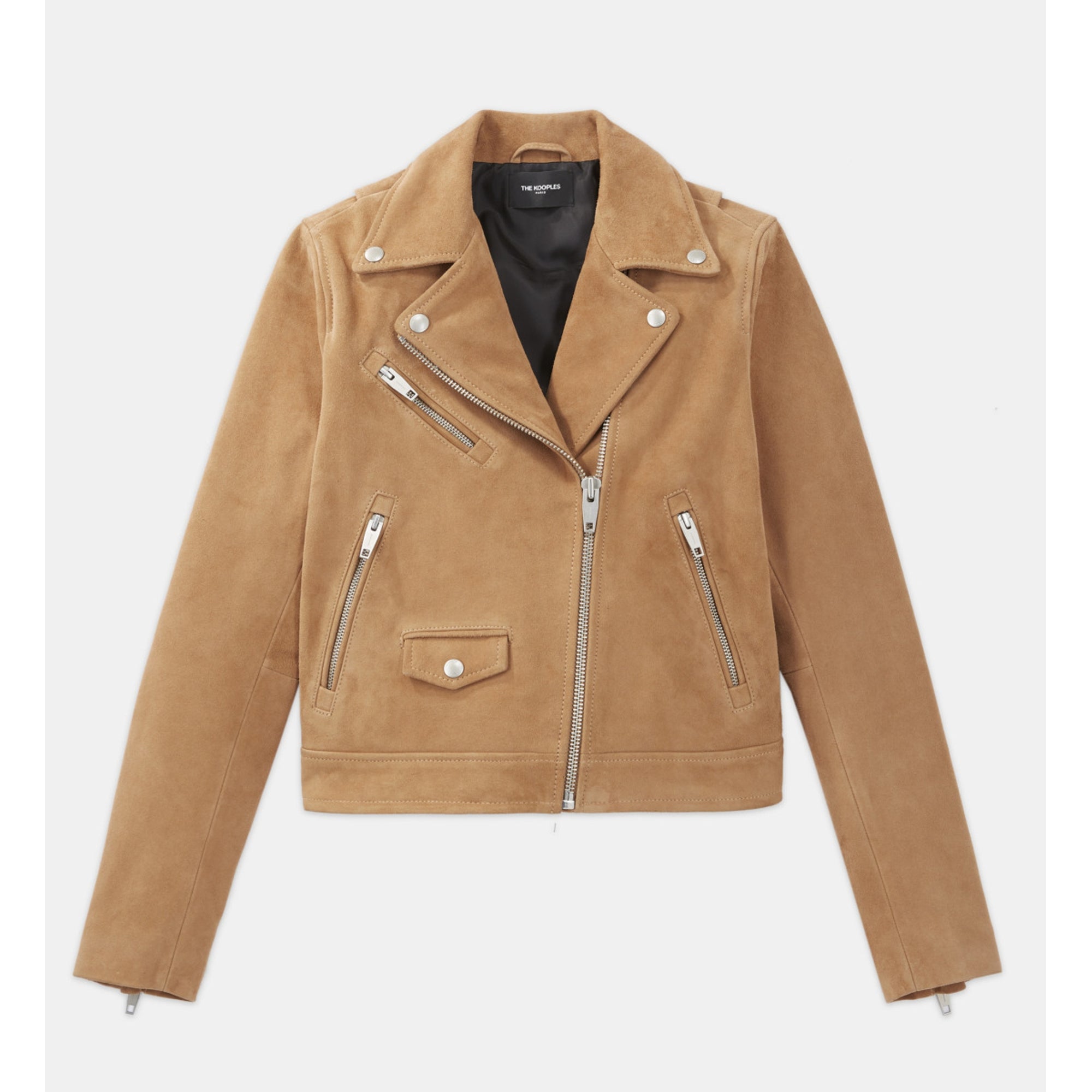 Suede Leather Zipped Biker Jacket | Women | Camel