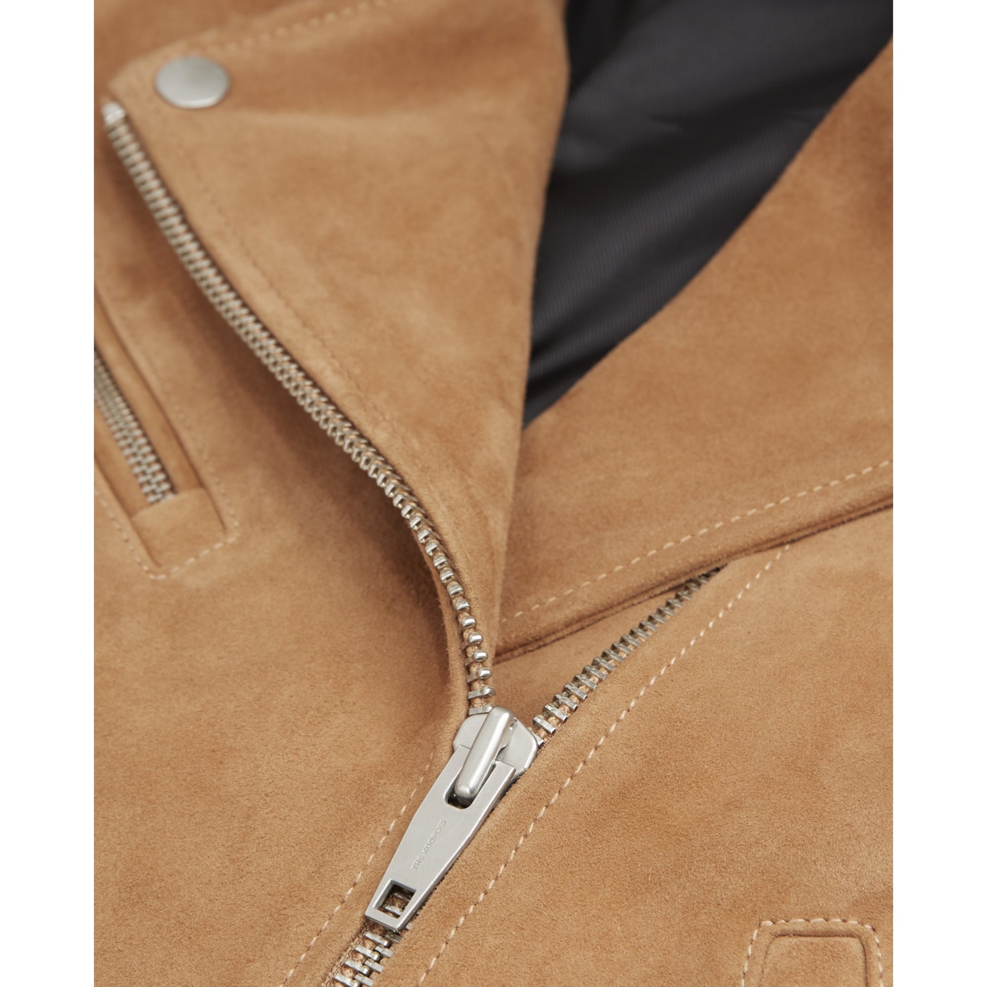 Suede Leather Zipped Biker Jacket | Women | Camel