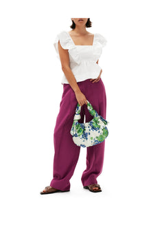 Summer Suiting Relaxed Pleated Trousers | Purple Wine