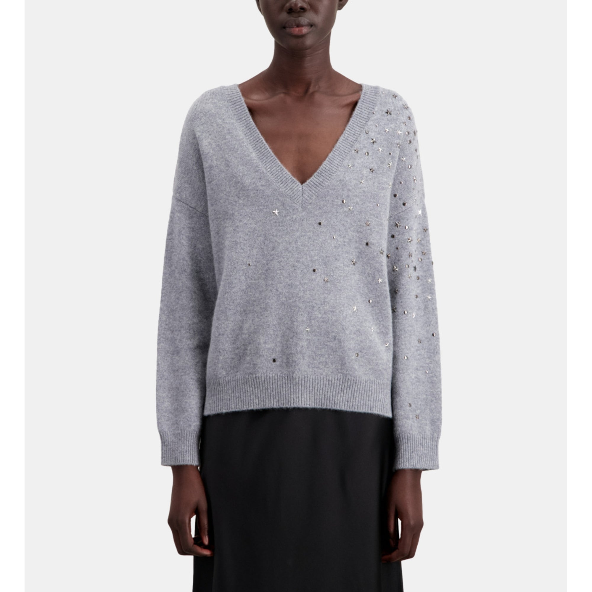 Sweater In Cashmere-Blend With Stars | Women | Grey