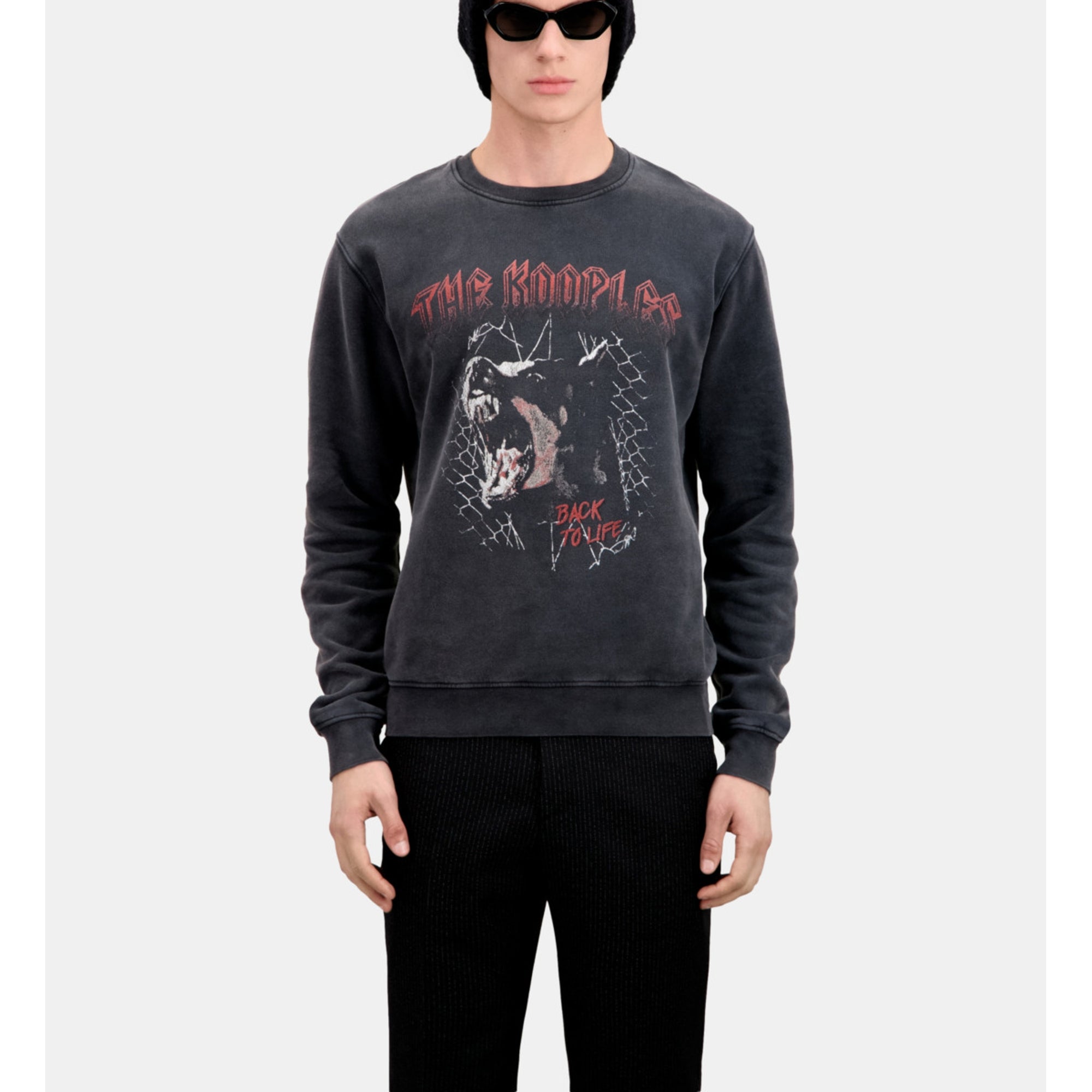 Sweatshirt With Barking Dog Serigraphy | Men | Black Washed