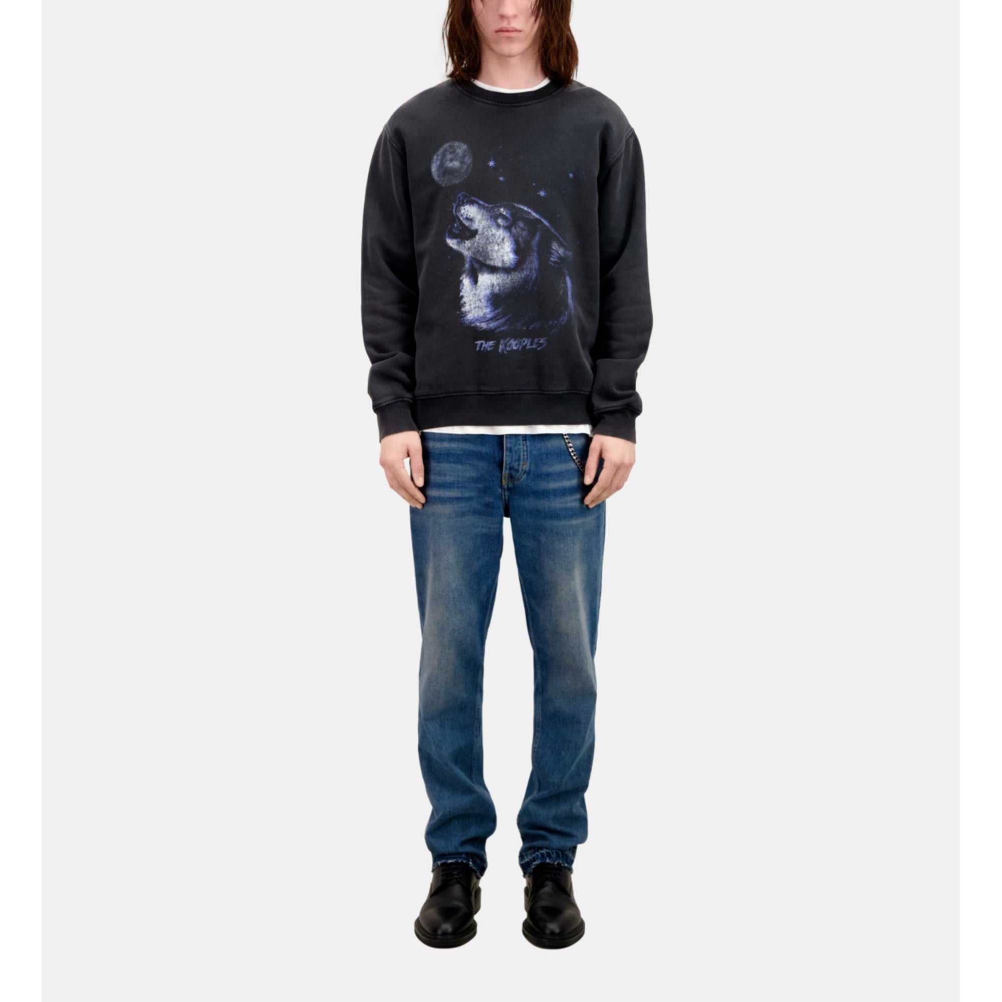 Sweatshirt With Wolf Serigraphy | Men | Black Washed