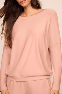 Model is wearing Softest Sweats Boat Neck Pullover  in  Velvet Pink