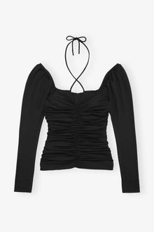 Shiny Crepe Jersey Ruched Blouse | Black
