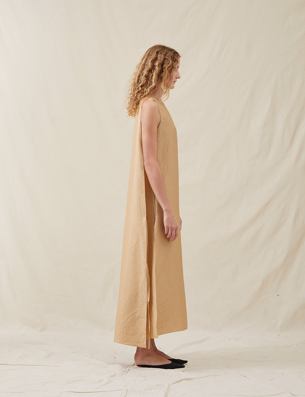 Womens | The Fluid Cape Dress In Wave Stripe | Copper
