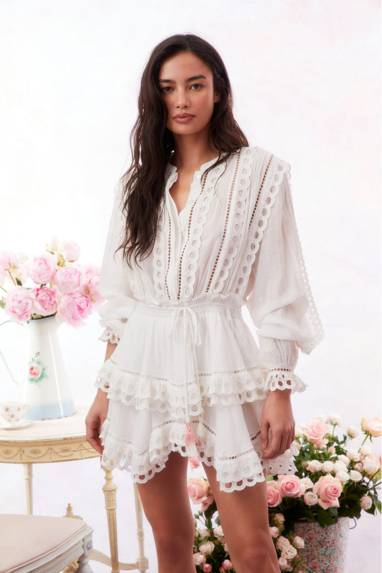 Womens | Tindra Eyelet Cotton Mini Dress | Soft White