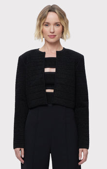 Textured Lurex Cropped Jacket | Metallic Black