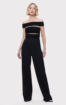 Textured Lurex Off Shoulder Jumpsuit | Metallic Black