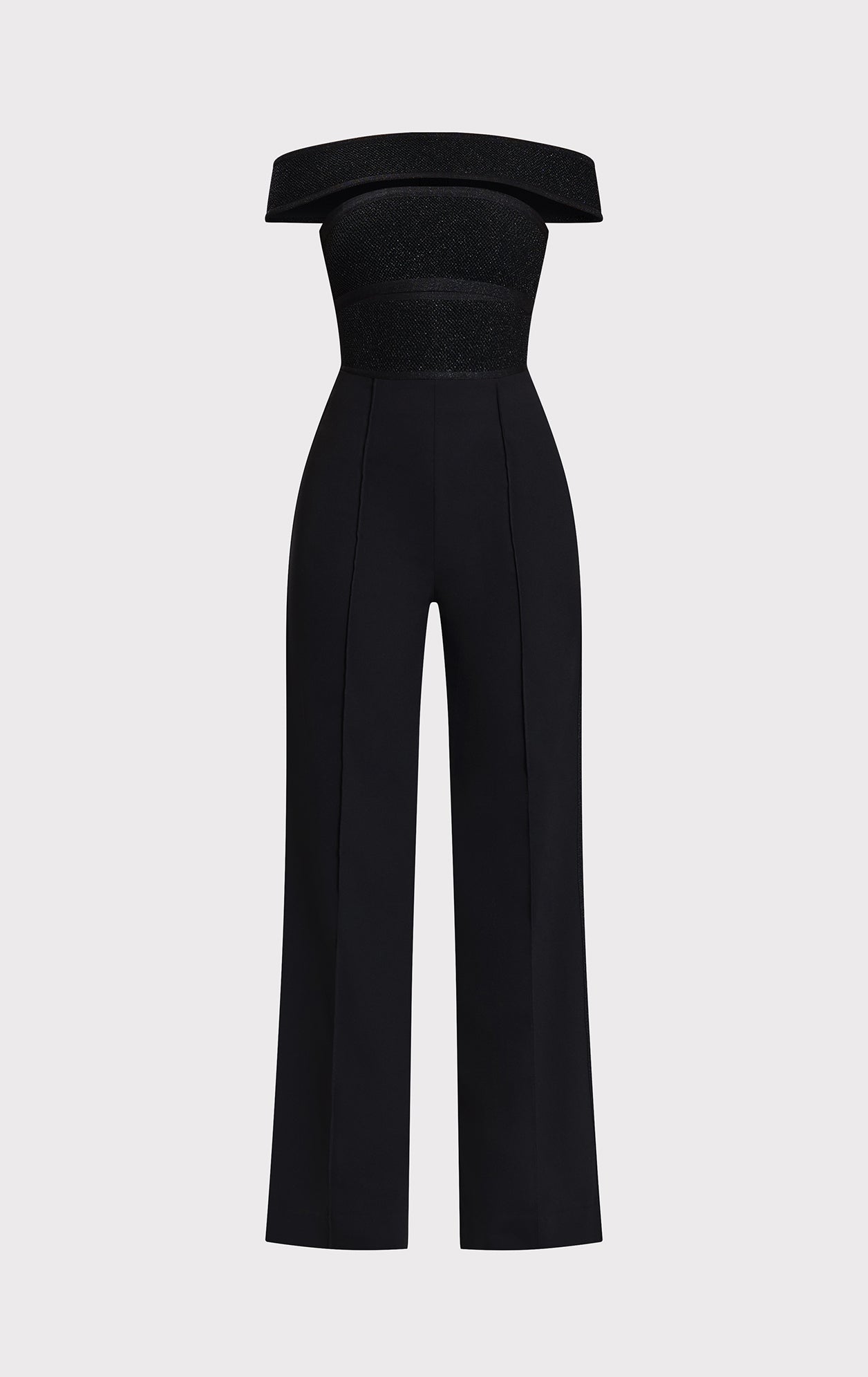 Textured Lurex Off Shoulder Jumpsuit | Metallic Black