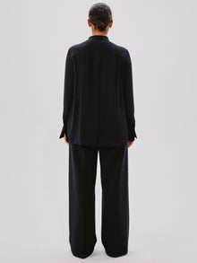 Another Tomorrow Tuxedo Blouse in Black – Silk Women's Top