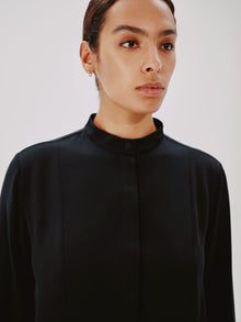 Another Tomorrow Tuxedo Blouse in Black – Silk Women's Top