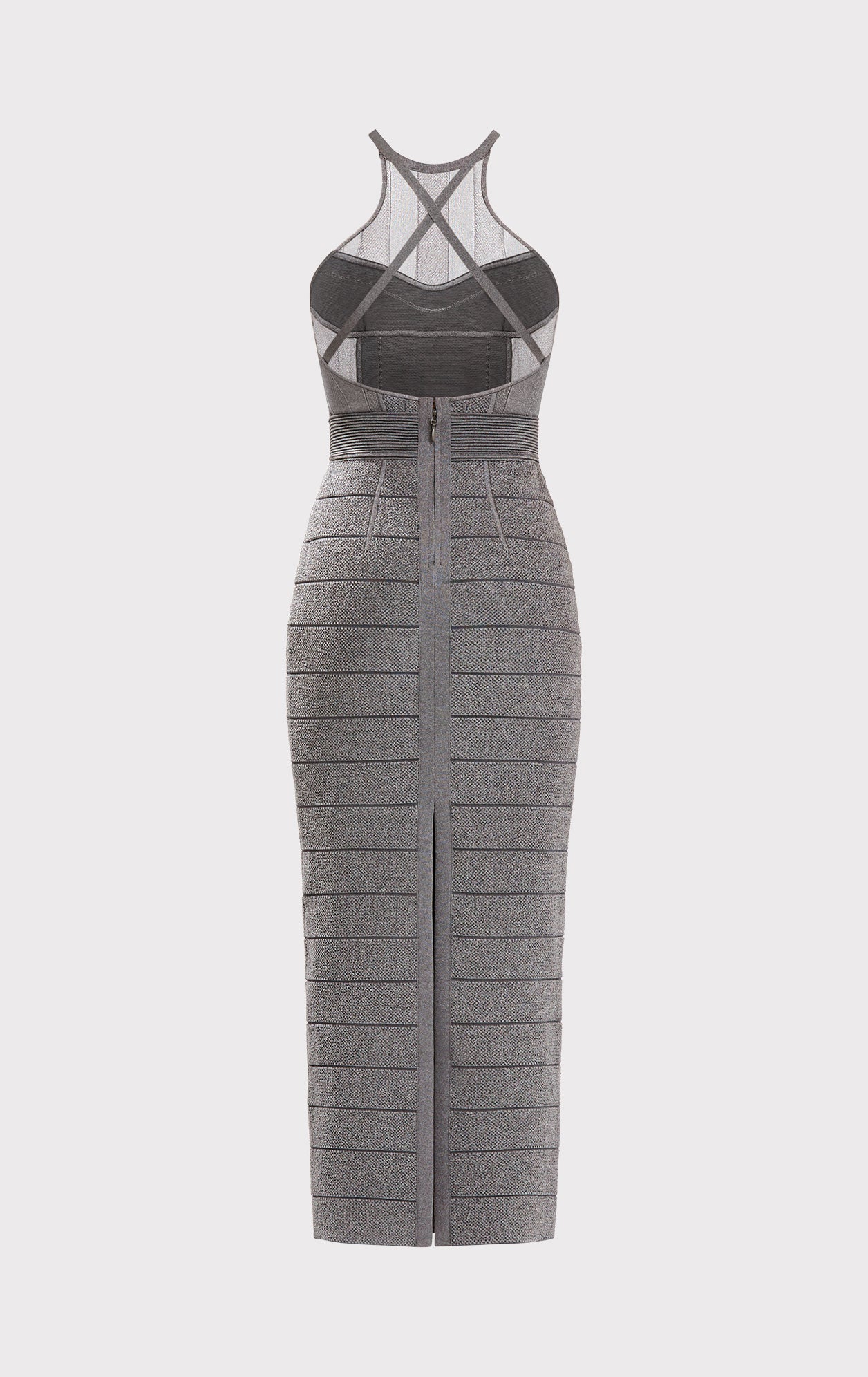 Textured Sheer Bustier Halter Gown | Charcoal