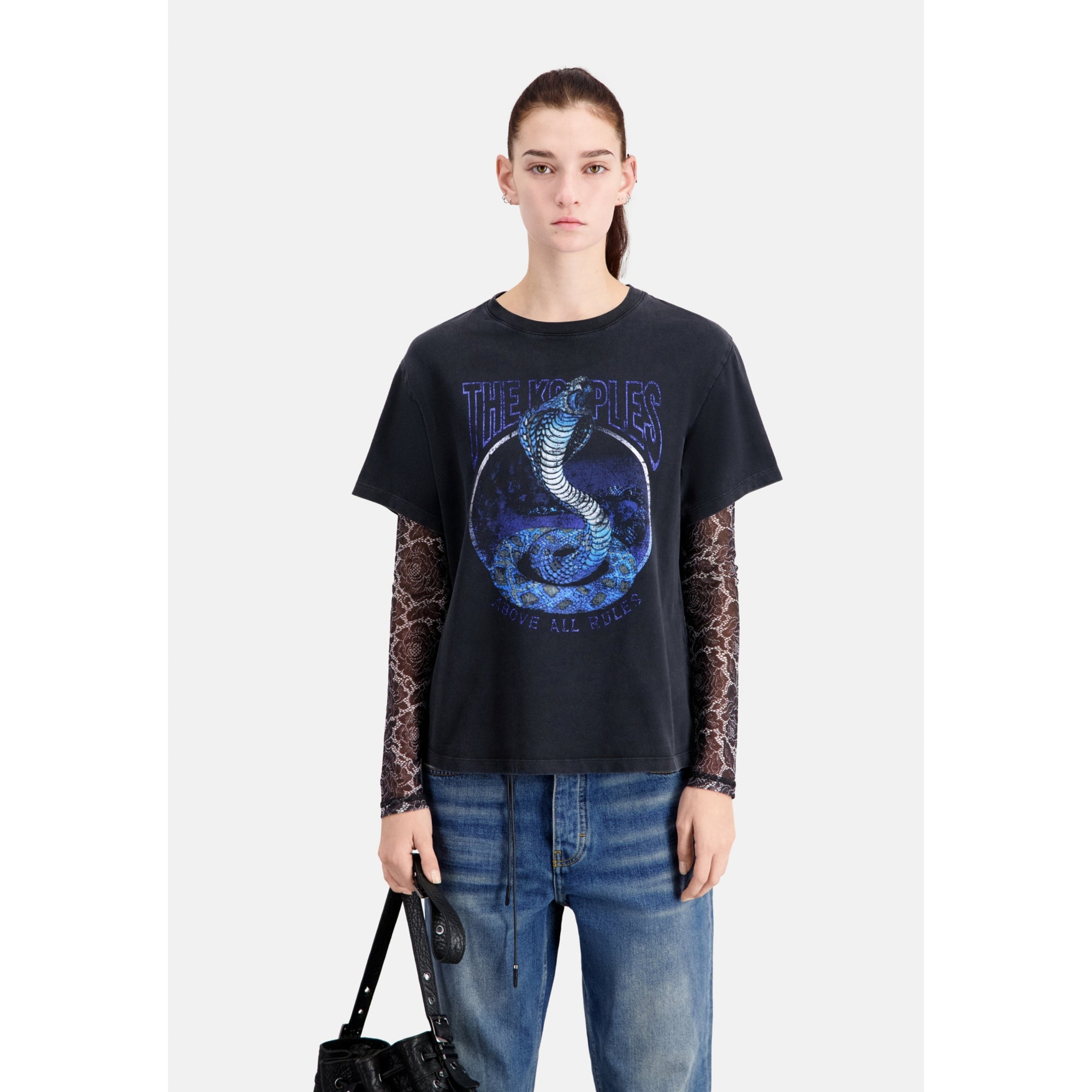 T-Shirt With Cobra Serigraphy | Women | Black Blue