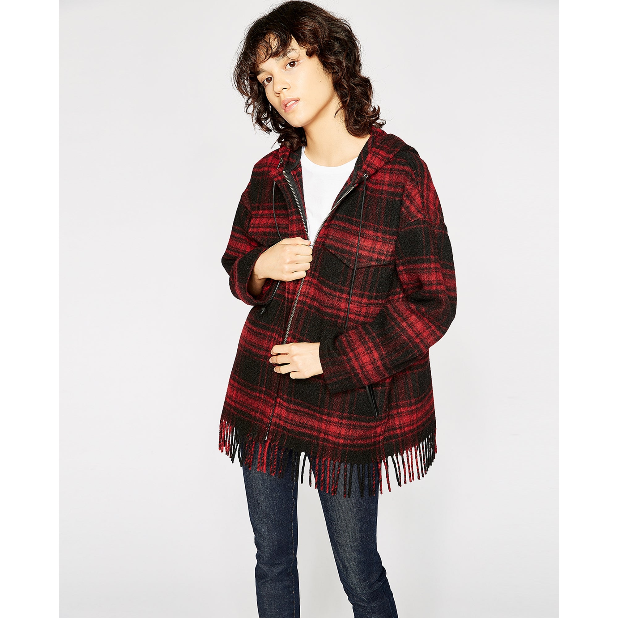 Tartan Wool Jacket | Women | Red x Black