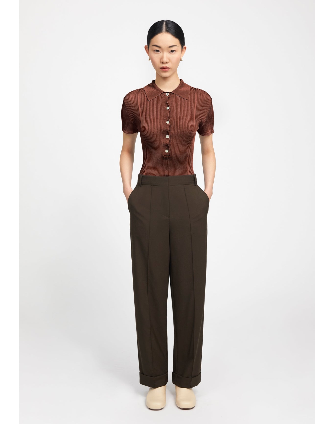 Tate | Ribbed Polo Top | Chocolate