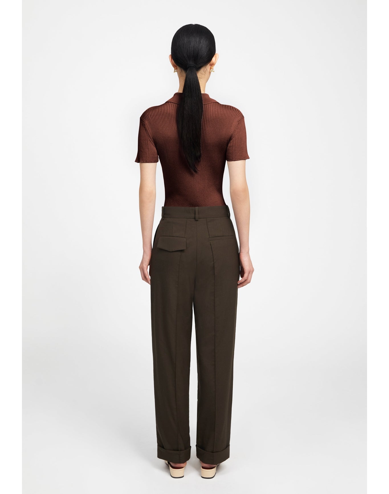 Tate | Ribbed Polo Top | Chocolate