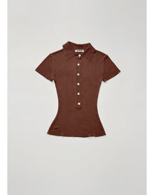Tate | Ribbed Polo Top | Chocolate