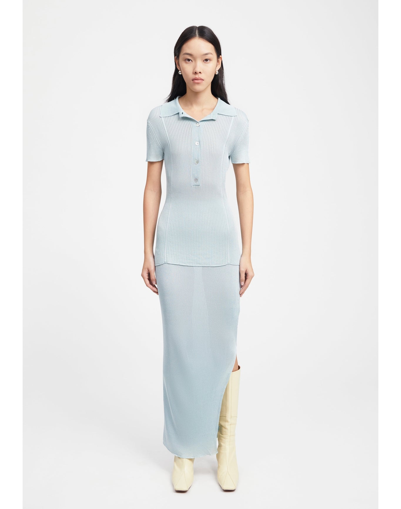 Tate | Ribbed Polo Top | Sky