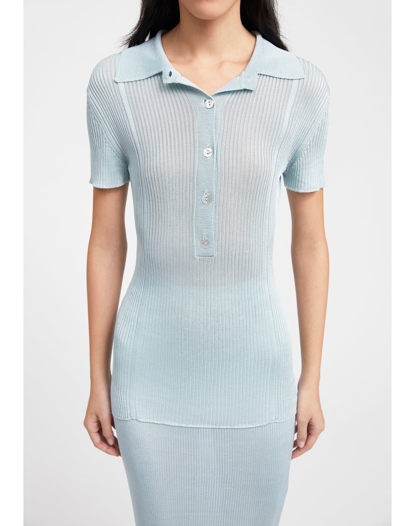 Tate | Ribbed Polo Top | Sky