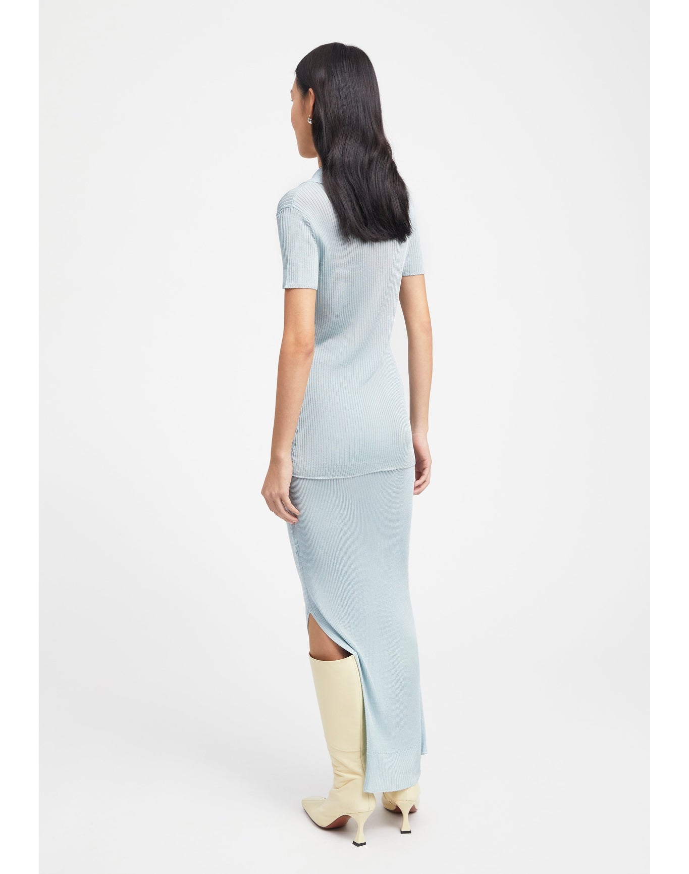 Tate | Ribbed Polo Top | Sky