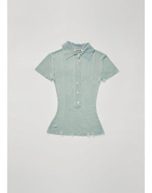 Tate | Ribbed Polo Top | Sky