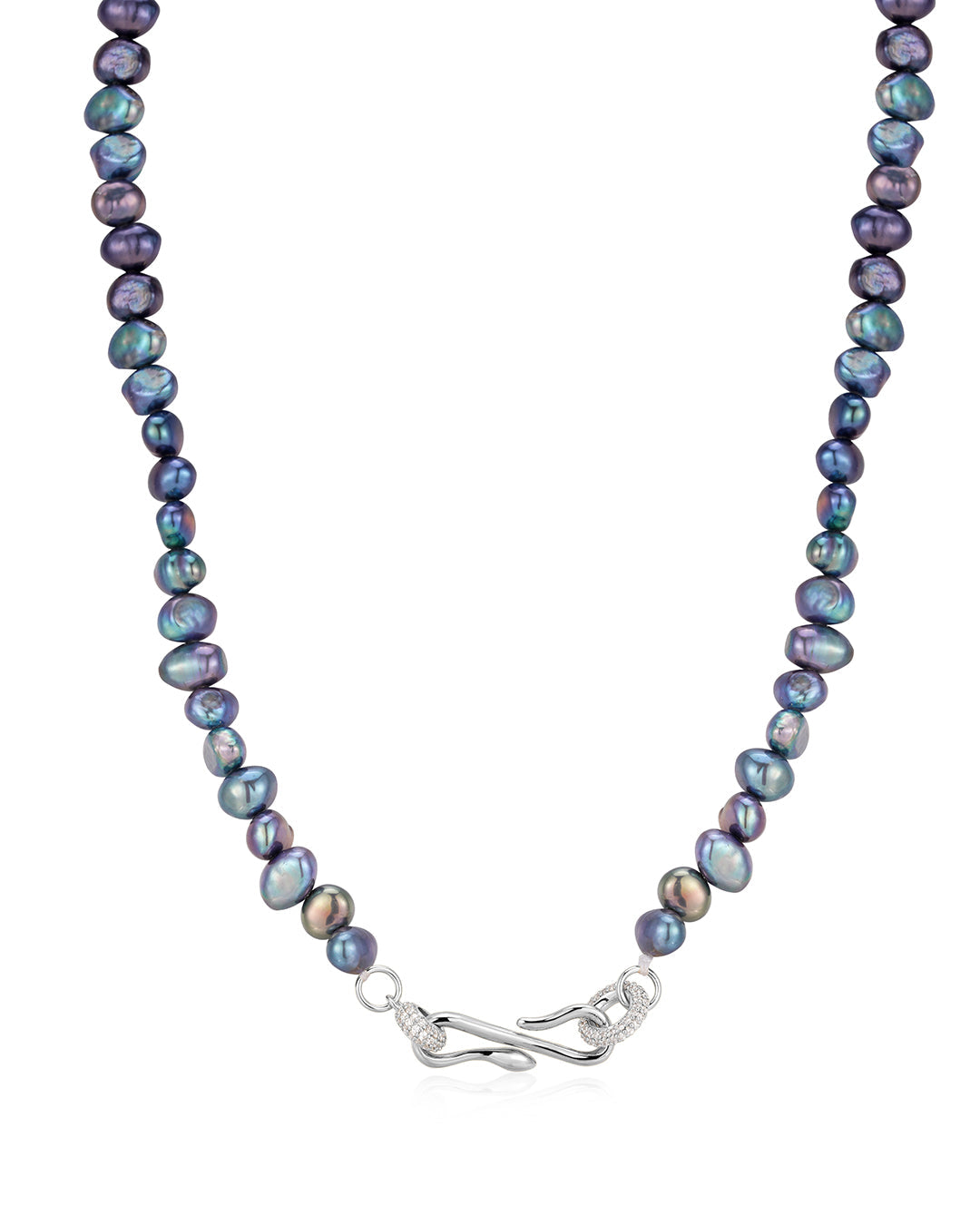 The Pave Hook Pearl Necklace | Silver