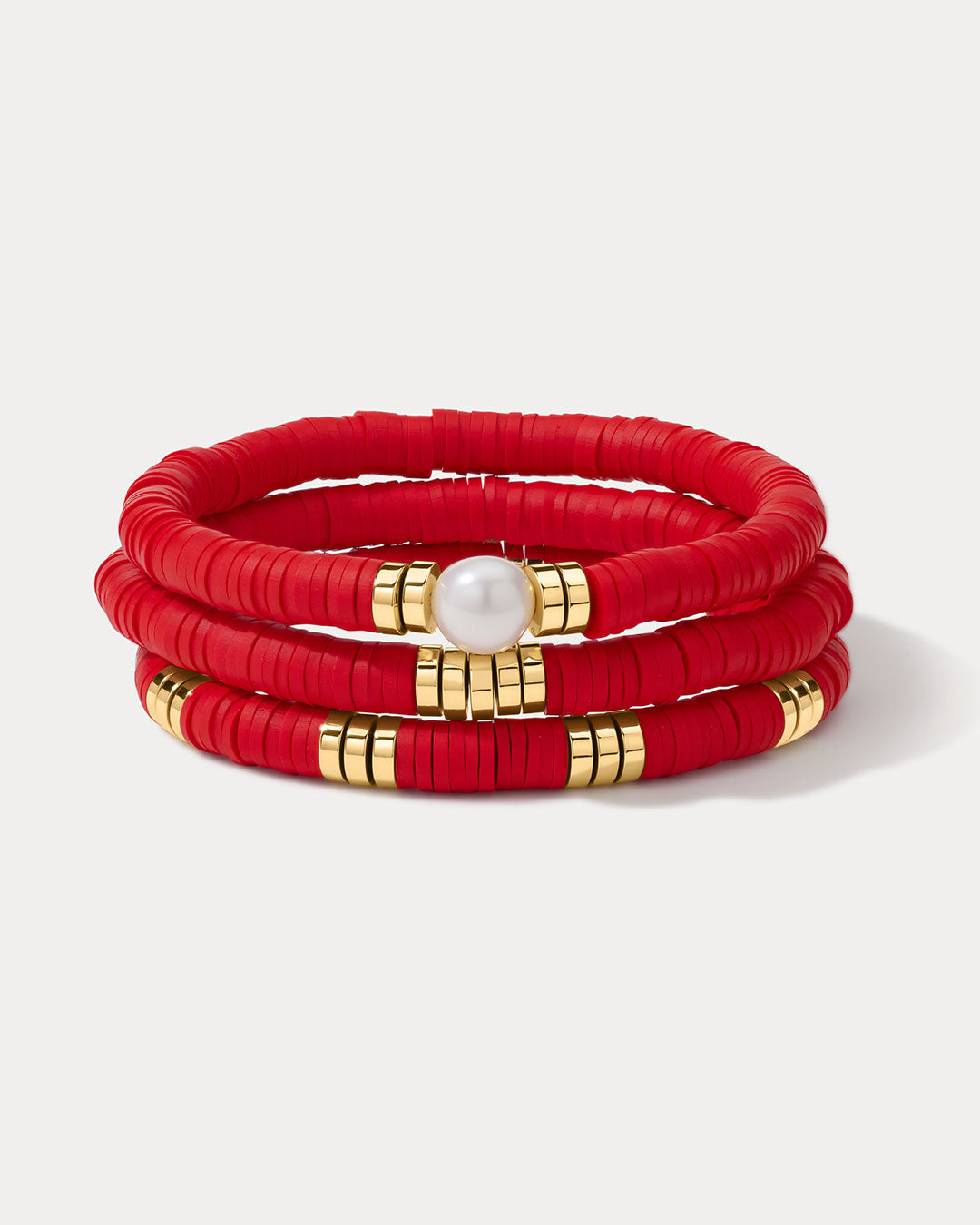 The Seville Pearl Bracelet Set | Gold | Red