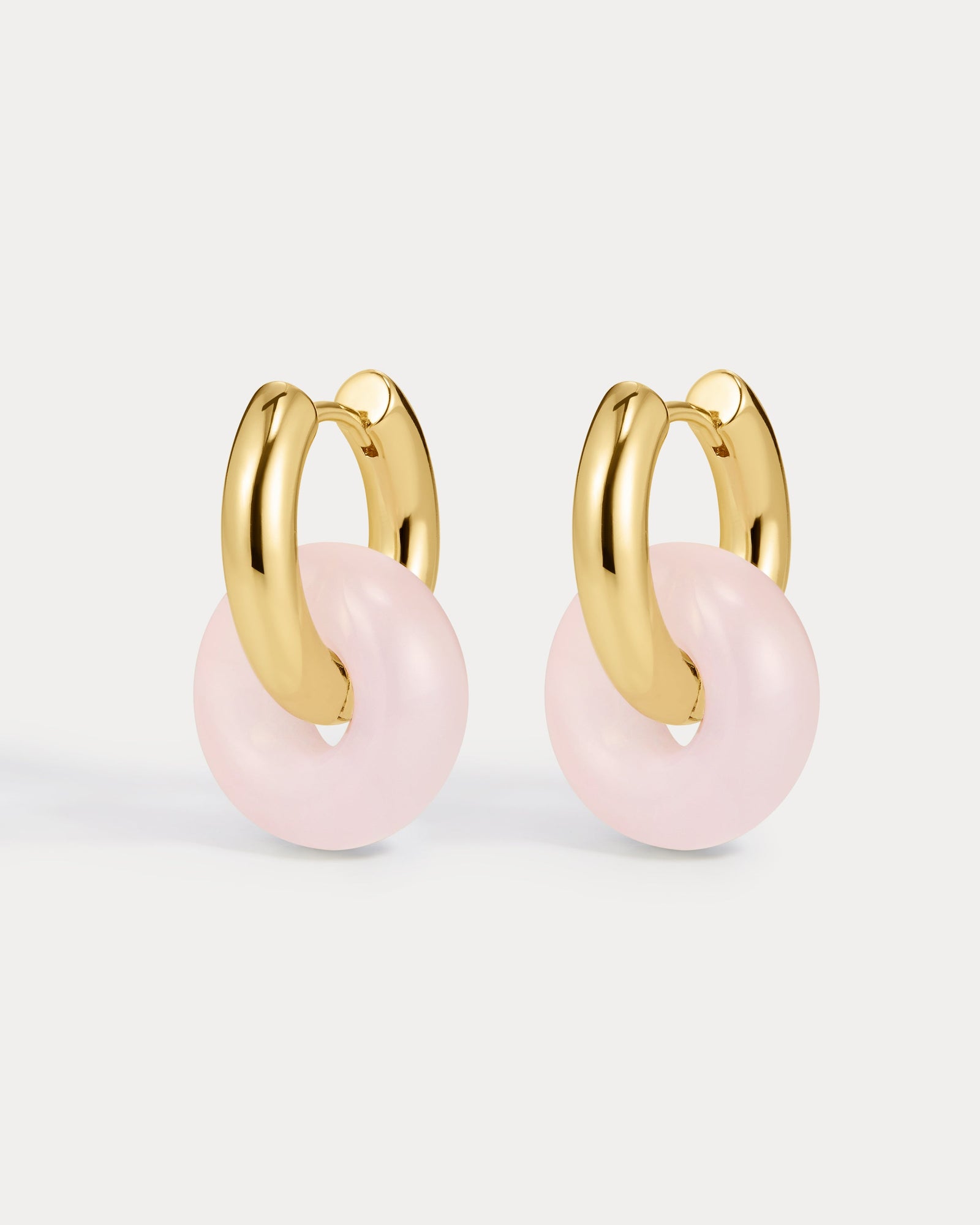 The Rio Washer Hoops | Rose Quartz | Gold