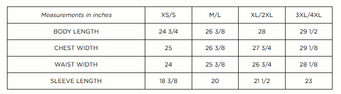 Product size guide