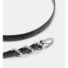 Thin Crocodile-Effect Leather Belt | Women | Black