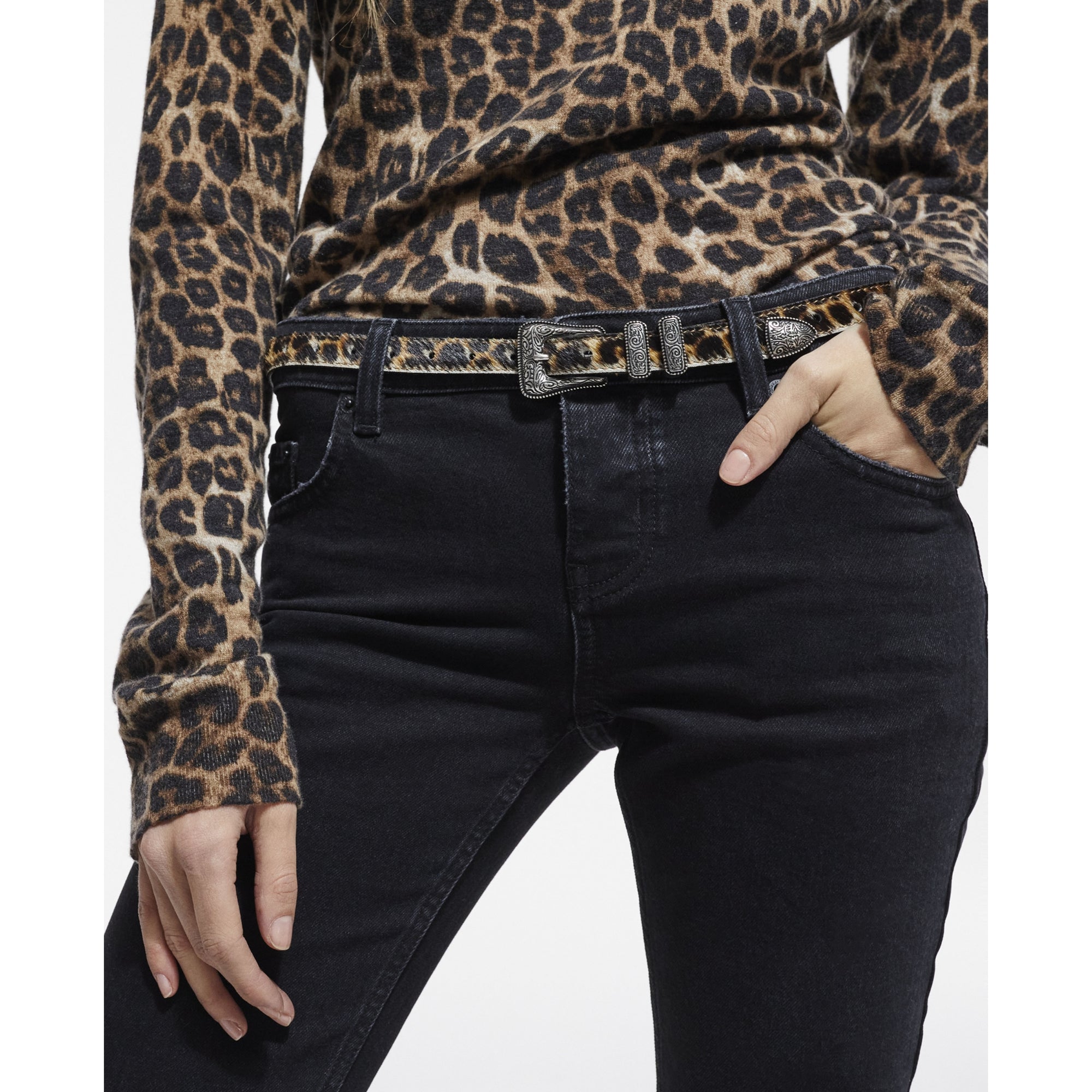 Thin Print Leather Belt | Women | Leopard