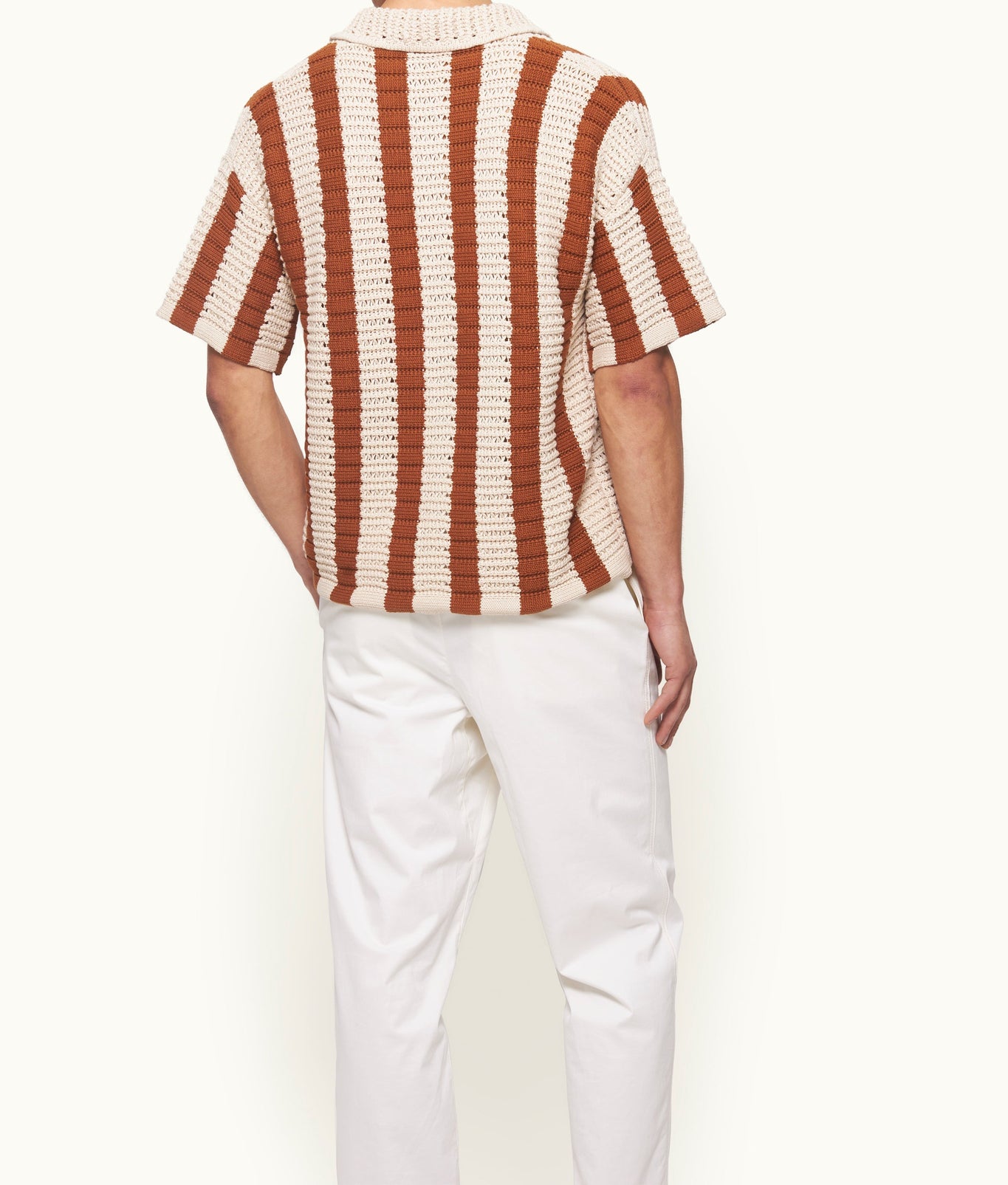 Thomas Crochet Relaxed Fit Crochet Stitch Organic Cotton Shirt | Canela/Cashew