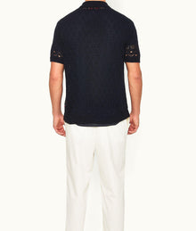 Tiernan Classic Fit Button-Down Textured Knit Shirt | Night Iris
