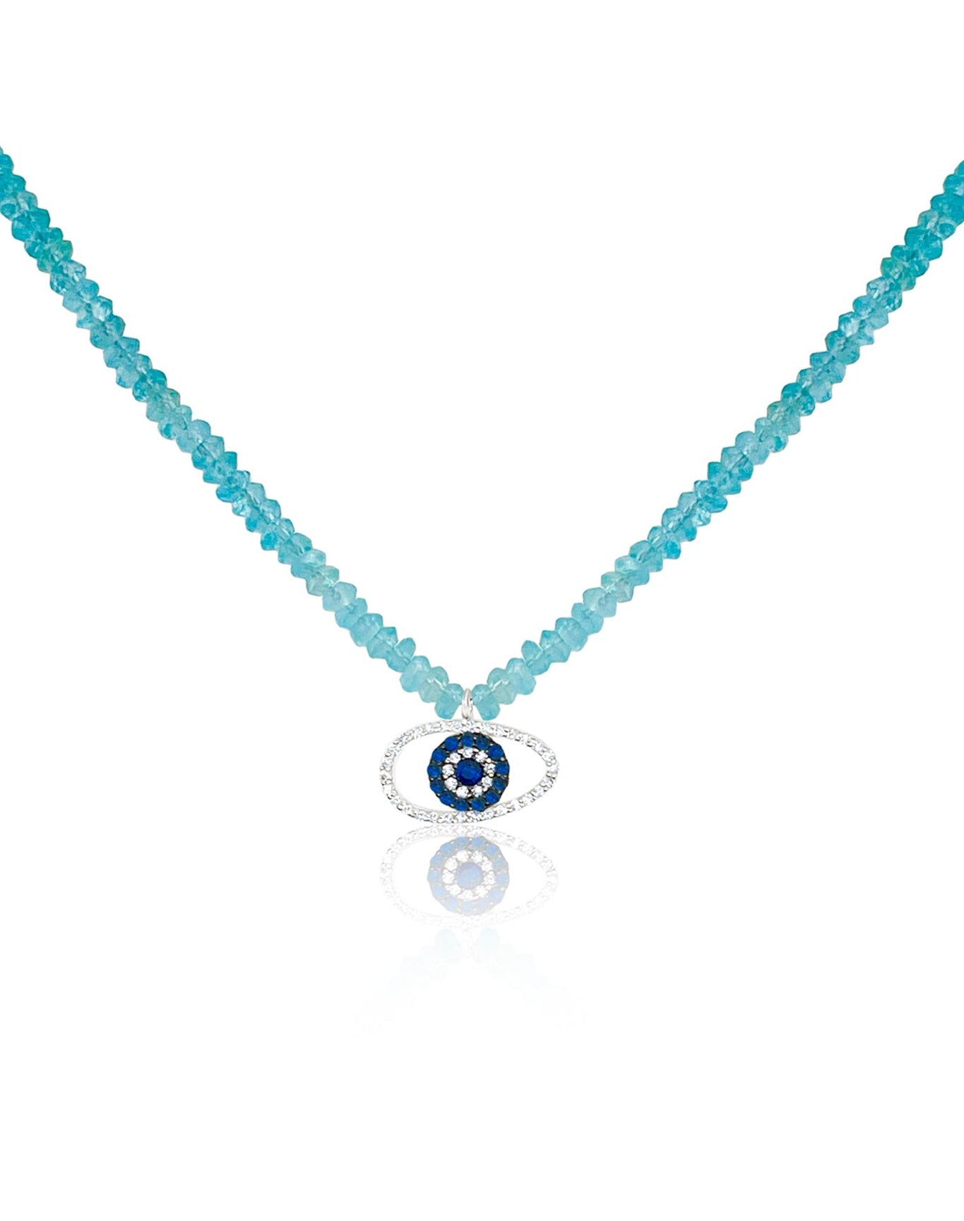 Turquoise Beaded Necklace with Evil Eye Charm | 9K White Gold