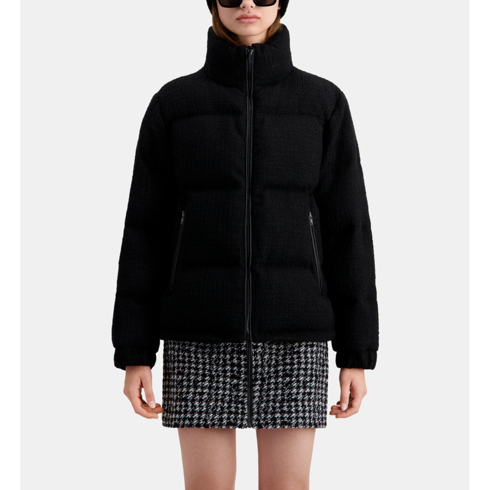 Tweed Puffer Jacket | Women | Black