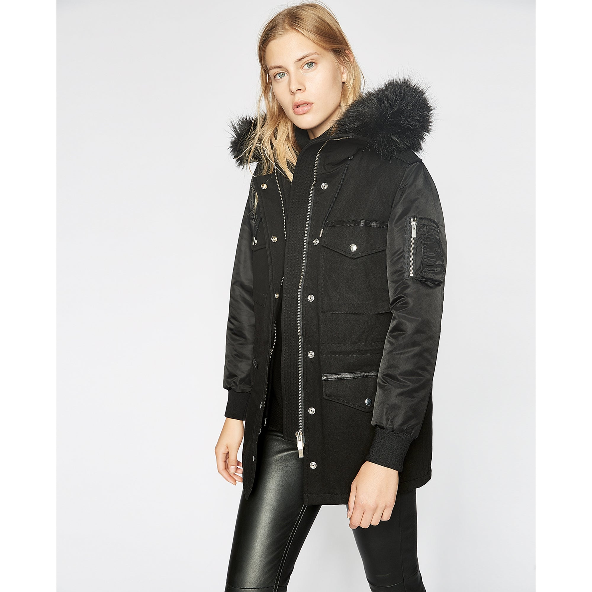 Twin-Fabric Parka | Women | Black