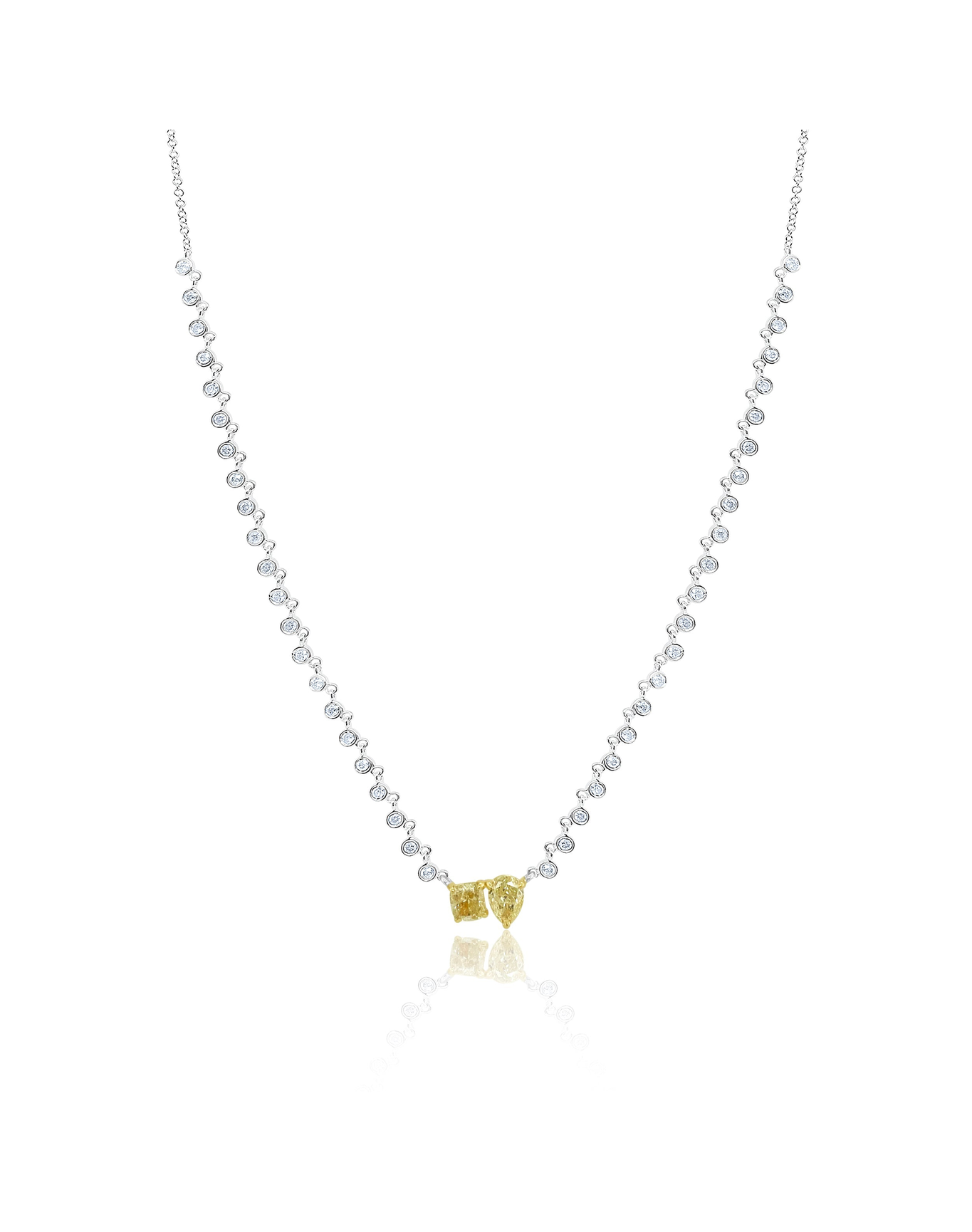 Two Stone Yellow Diamond Necklace | 14kt White & Yellow Gold