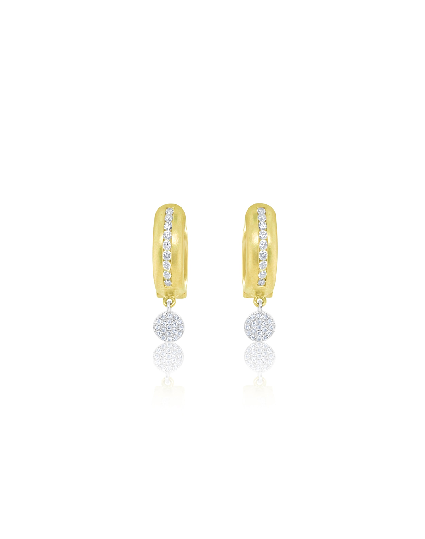 Two Tone Circle Diamond Huggies | Yellow Gold