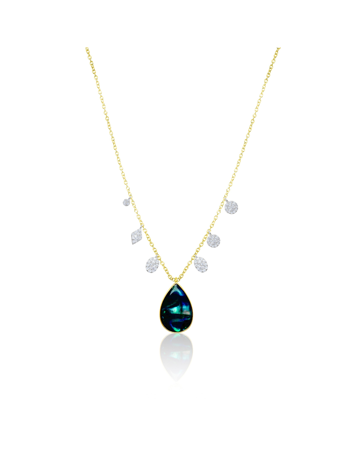 Two Tone Diamond Charm and New Zealand Paua Shell Necklace | 14kt Yellow Gold
