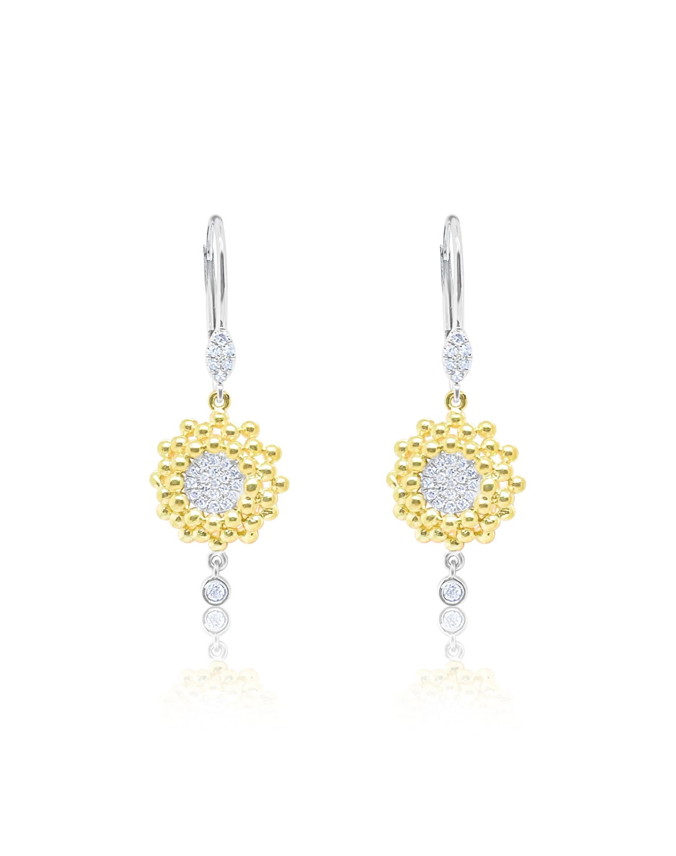 Two Tone Gold Flower Diamond Earrings | Two Tone