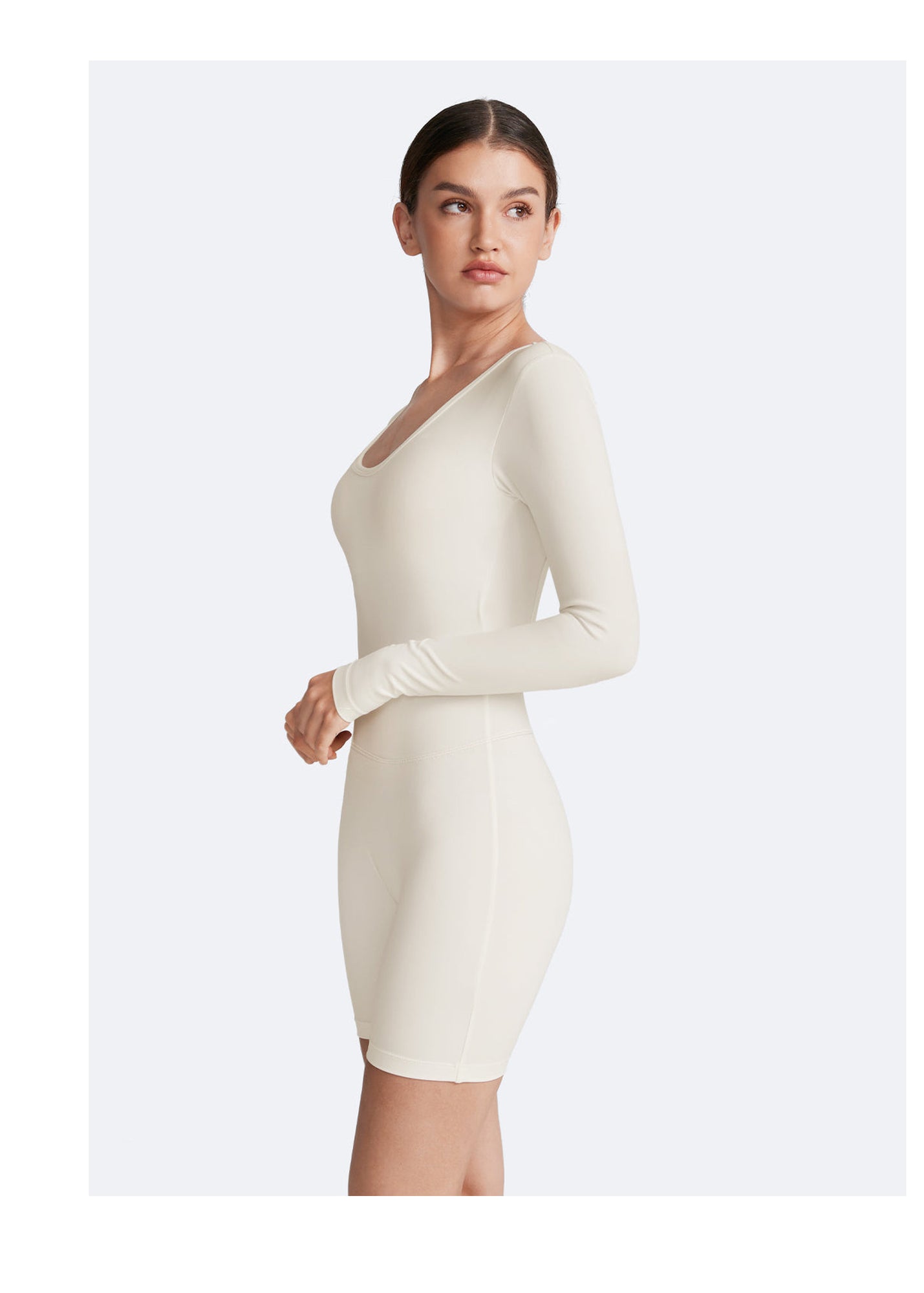 U-back Long Sleeve Bodysuit | White